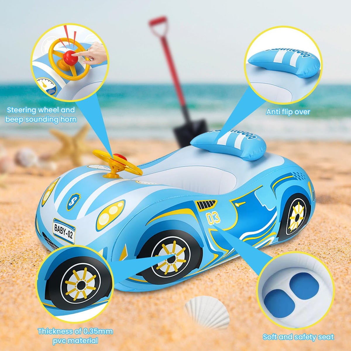 RADSHSP inflatable baby float with steering wheel for interactive fun