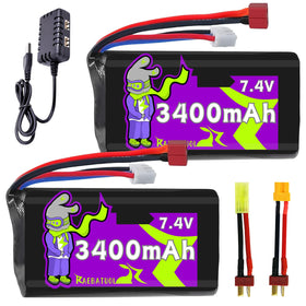 Raebatuol 3400mAh battery front view with Dean plug for extended RC runs