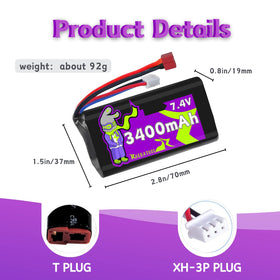 Raebatuol 3400mAh with Dean plug compatible for 1/10–1/16 RC cars