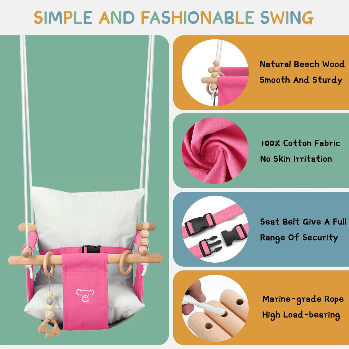 RAGOZONERY powder-coated steel swing stand ensures durability and rust resistance.