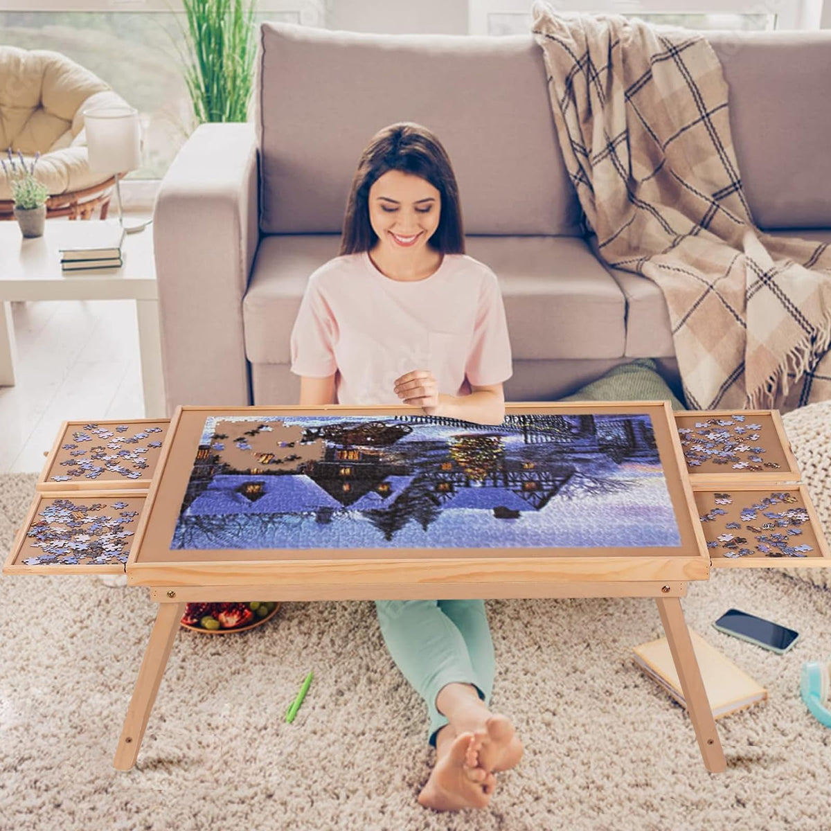 Ragozonery Yacona Puzzle Board top view shows ample space for 1,500-piece puzzles