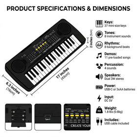 Raimy 37-key close-up, kid-friendly key size and smooth edges.