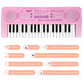 Raimy pink kids keyboard comes in a colorful gift box for gifting.
