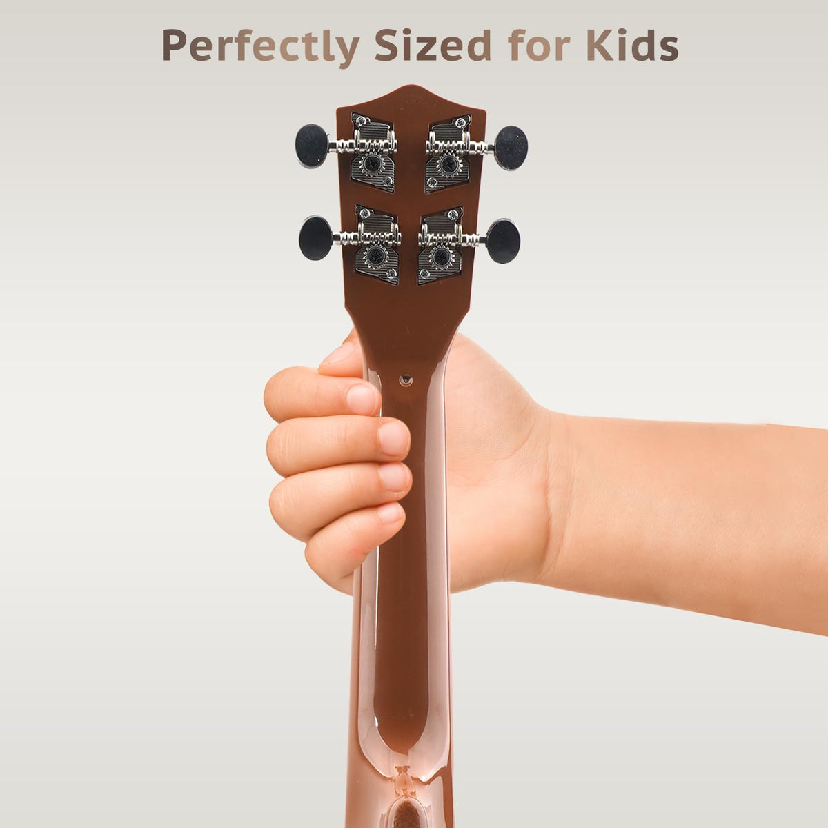 Raimy 21-inch brown finish guitar showcasing durable design for daily play.