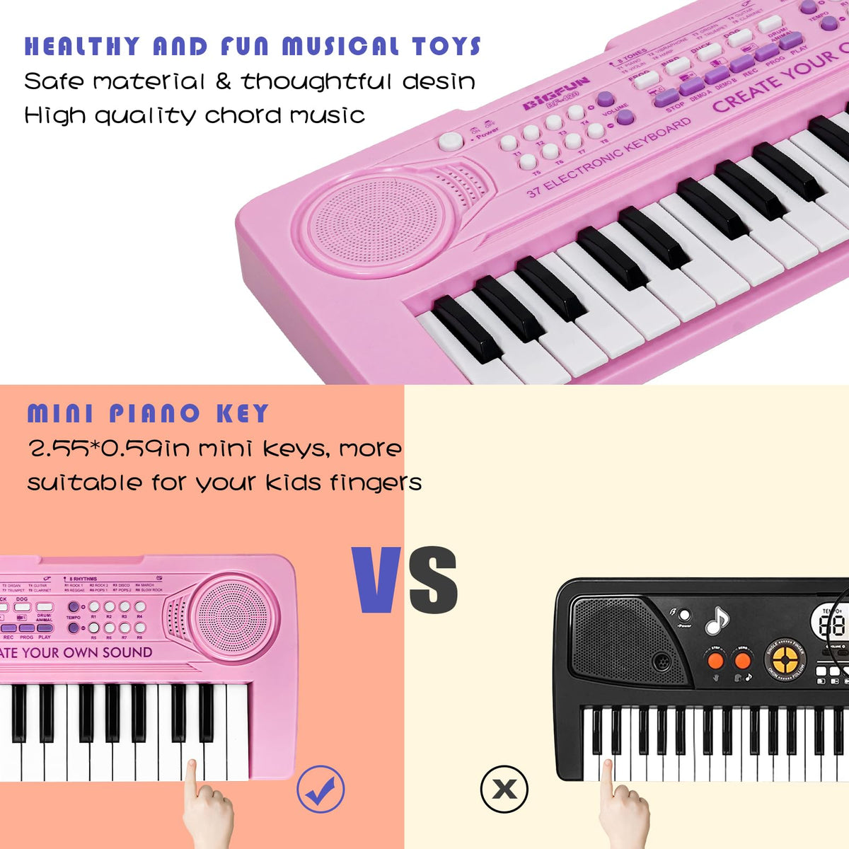 Raimy kids keyboard with non-toxic edges ensures safe play.