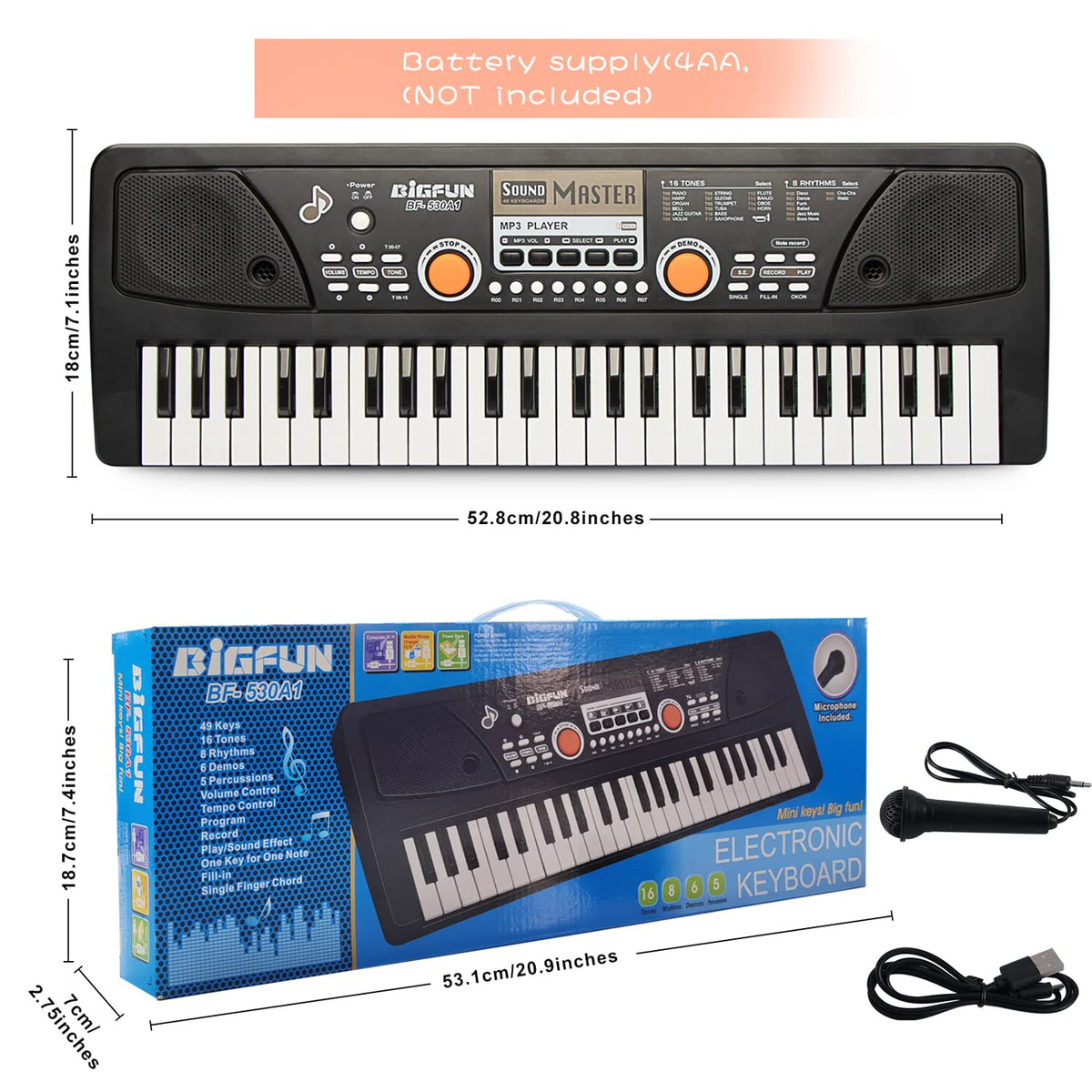 Raimy keyboard powered by batteries or USB for flexible setup.