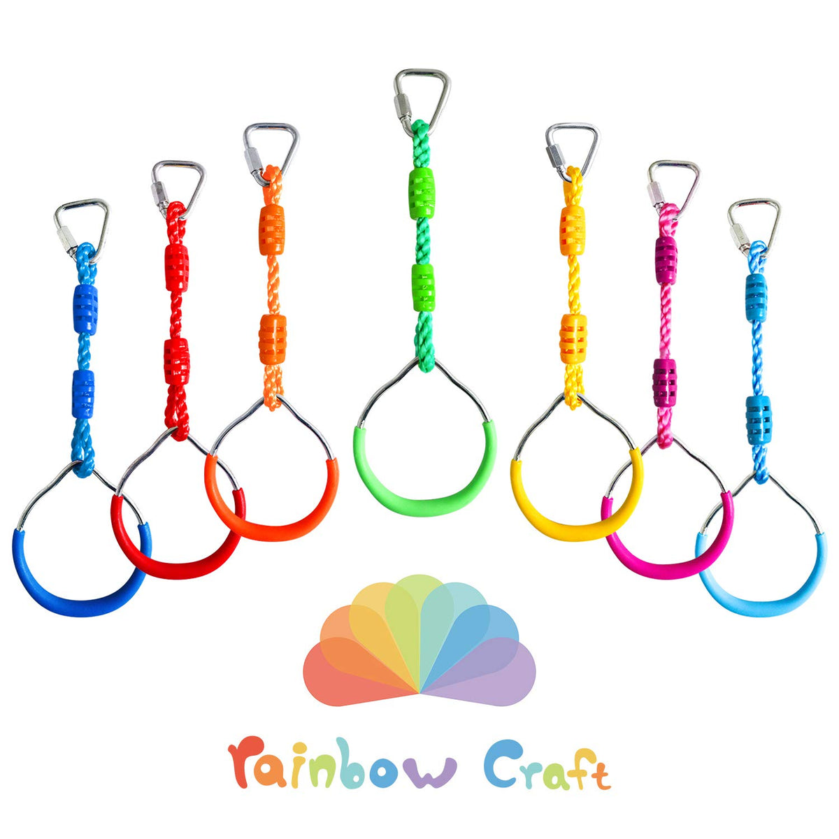 Rainbow Craft 7-pack rainbow ninja rings displayed for backyard obstacle training