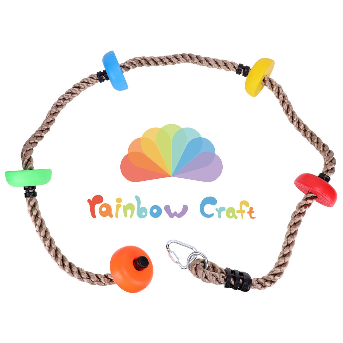 Rainbow Craft colorful climbing rope with six point five feet length and five colored foot holders for climbing