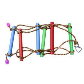 Rainbow Craft ninja ladder used by kids on swing set outdoors.
