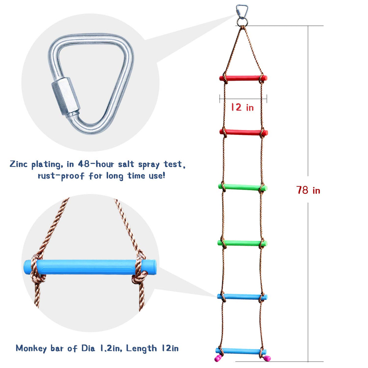 Rainbow Craft rope ladder for playground use and imaginative play.
