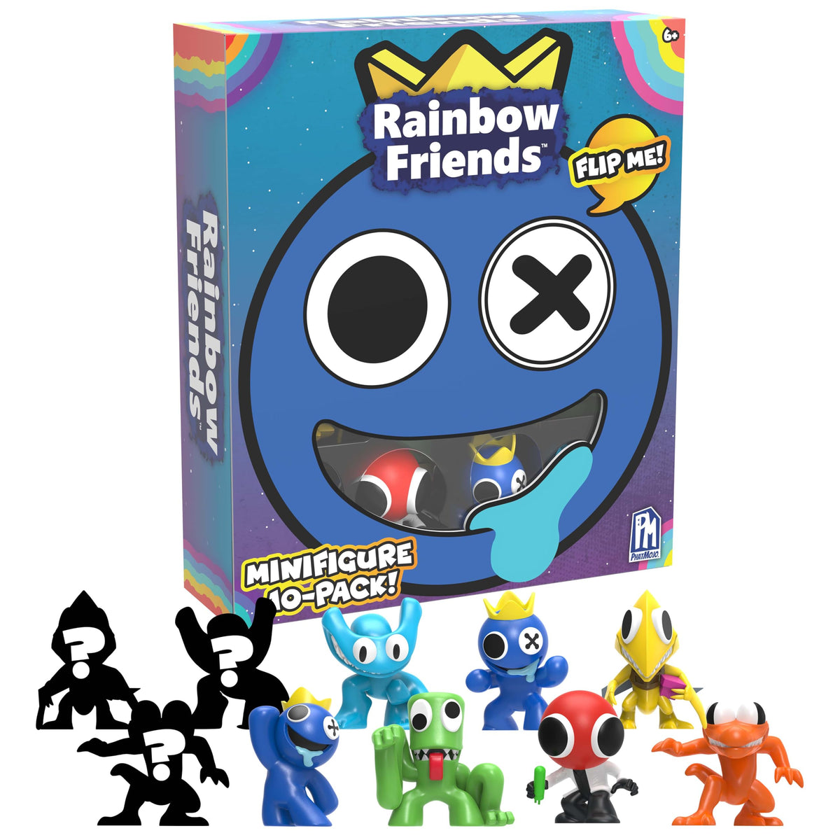 Rainbow Friends 10-pack minifigures for display and imaginative play.