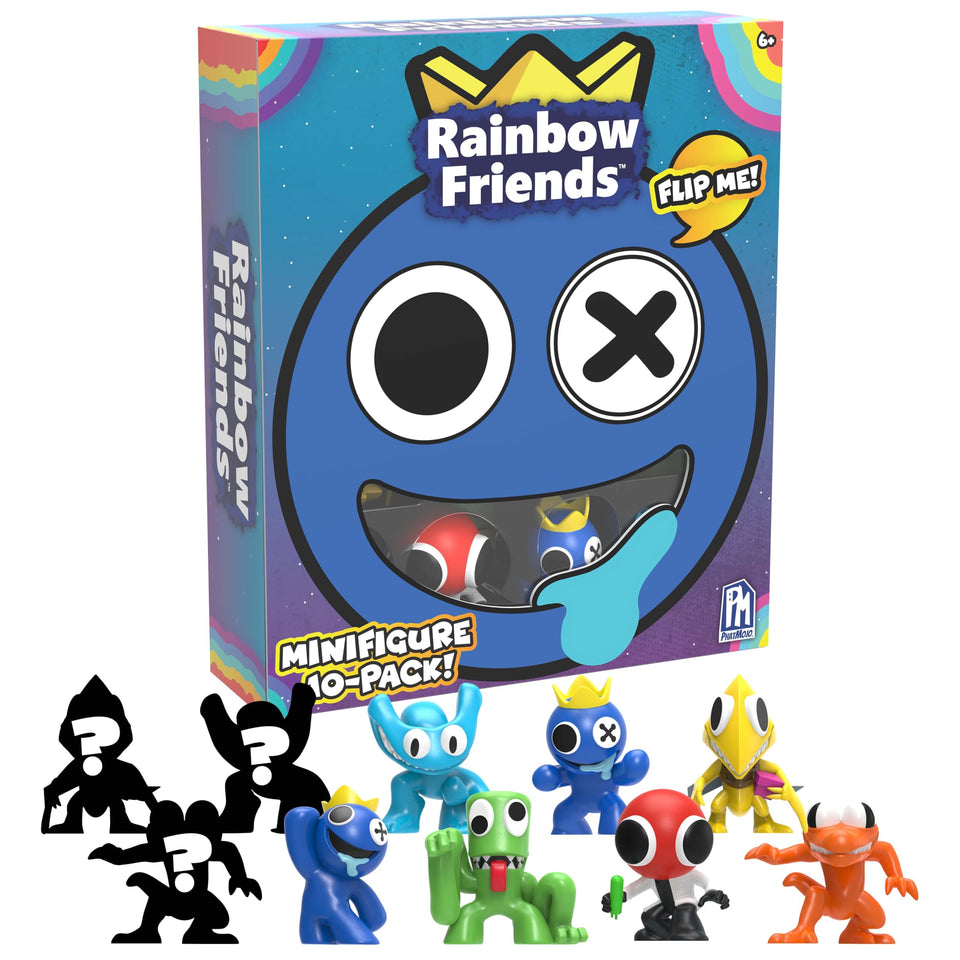Rainbow Friends 10-pack minifigures for display and imaginative play.