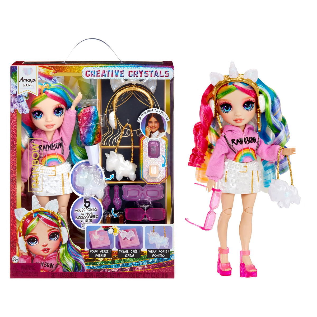 Rainbow High Amaya 11-inch doll, crystal kit focus, perfect for imaginative play