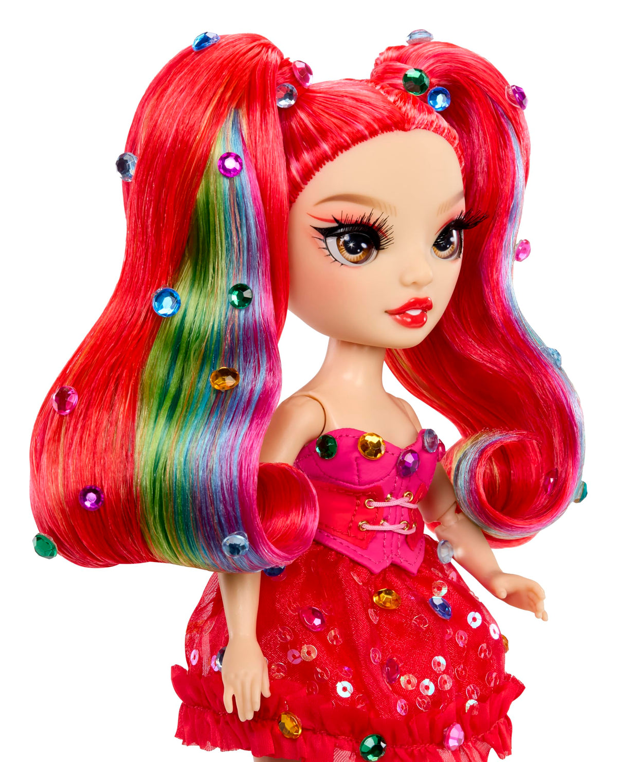 Vivienne Rouge in bold red outfit with glittering accents