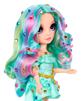 Rainbow High Céline turquoise, fully articulated poseable figure for creative play.