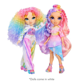 Rainbow High collectible dolls with green, grey, and purple eyes for mix-and-match play