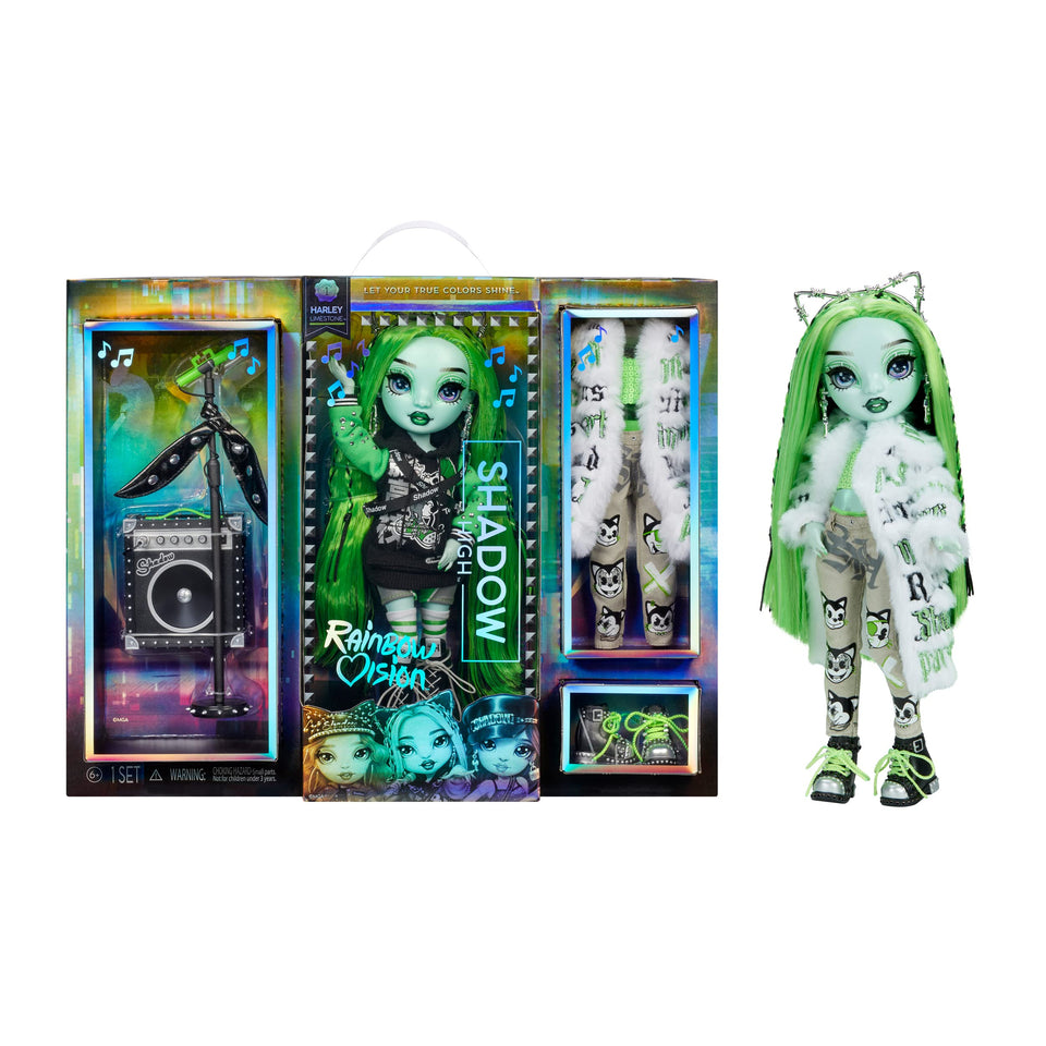 Rainbow High Neon Shadow Harley Limestone doll front view for imaginative play