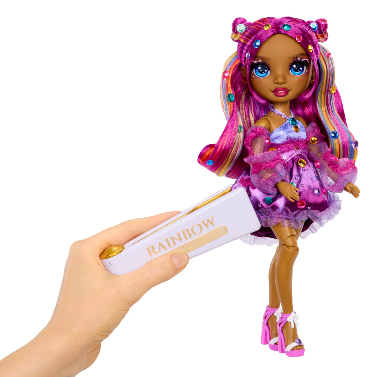 Rainbow High Noémie Violette comb included for easy styling.