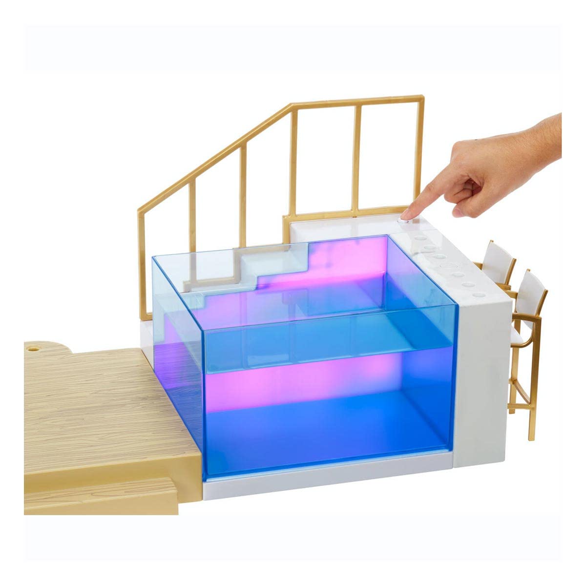Rainbow High Pacific Coast wood deck with palm trees for a luxe poolside vibe