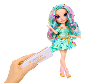 Rainbow High action-ready doll in glassy gaze and sparkling aesthetic.