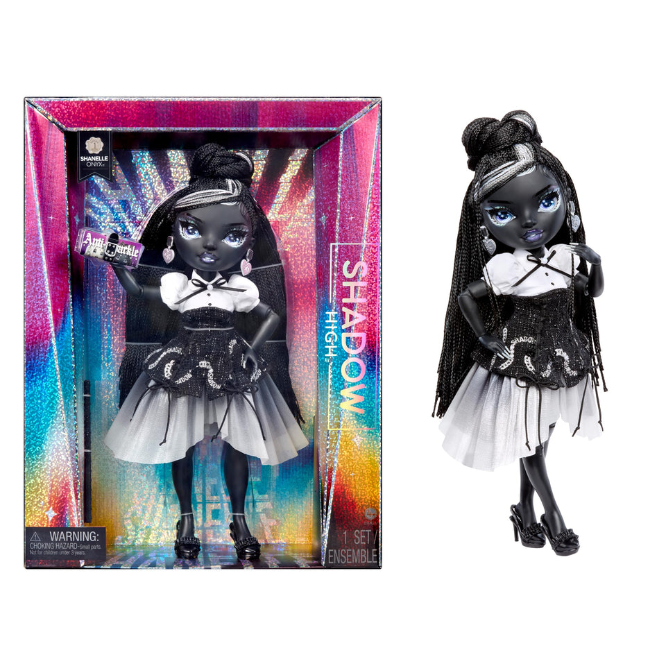Rainbow High Shanelle Onyx doll outfit close-up highlights premium textures for display