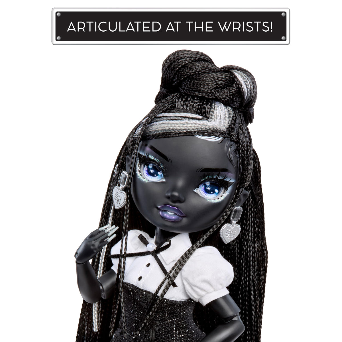 Rainbow High Shanelle Onyx braided hair detail showcases sculpted styling for posing