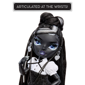 Rainbow High Shanelle Onyx braided hair detail showcases sculpted styling for posing