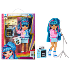 Rainbow High Skyler blue doll close-up for imaginative play.