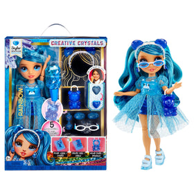 Rainbow High Skyler blue dress; sparkles for imaginative play.