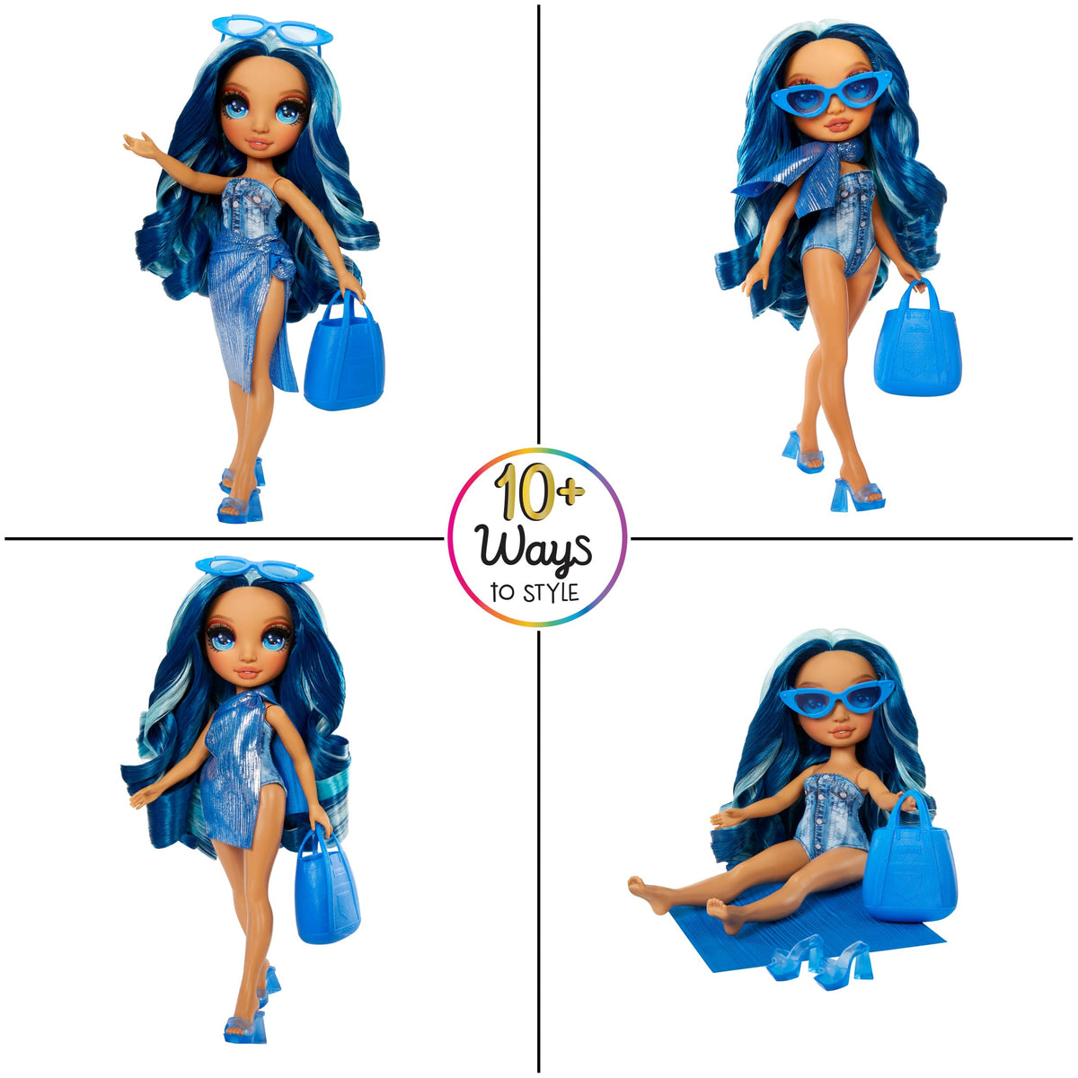 Rainbow High Skyler sunglasses and handbag complete a seaside-ready look