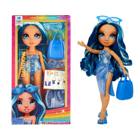 Rainbow High Skyler with blue swim wrap offering 10+ styling options for creative play