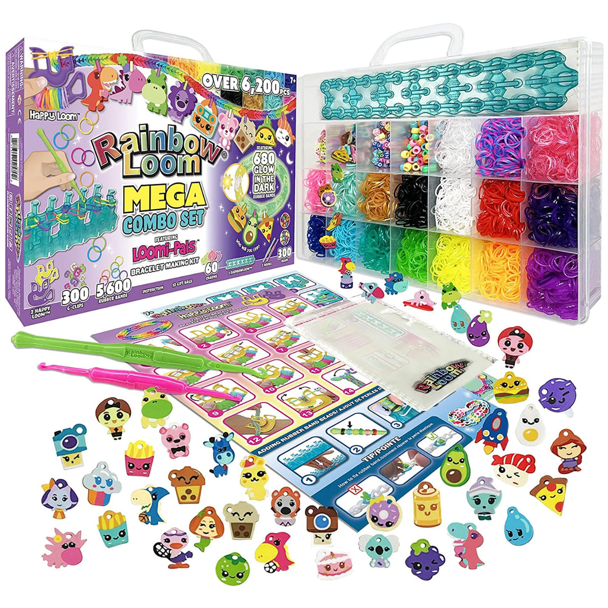 Rainbow Loom Loomi-Pals glow-mega-set carrying case organized for crafting on the go