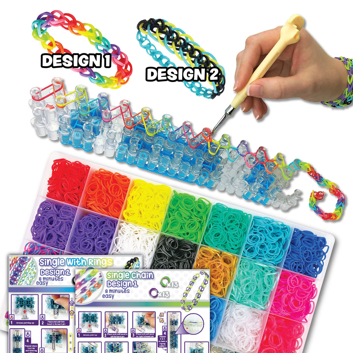 Rainbow Loom MEGA Combo Set two design instructions guide beginners toward confident builds