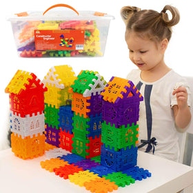 Rainbow Toyfrog waffle blocks set fosters creativity and fine motor skills during play
