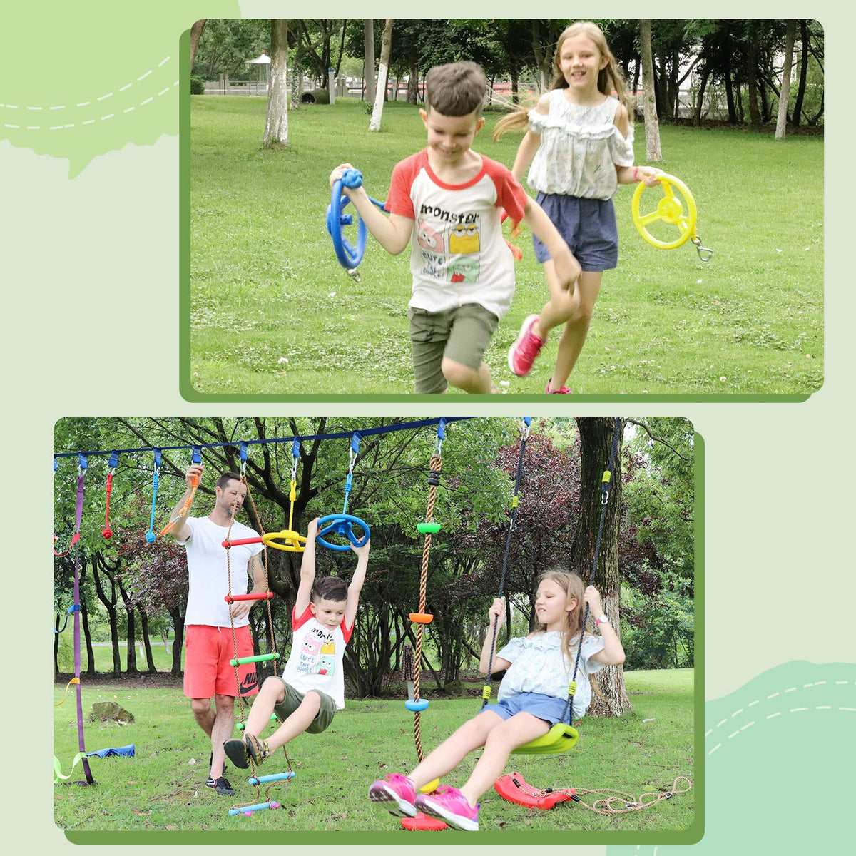 Rainbow Craft Ninja monkey bars 2pc installed for elevated play