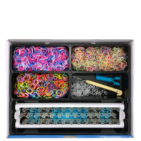 Rainbow Loom Bracelet Kit features 1,800 bands in bright color families for creative combos.