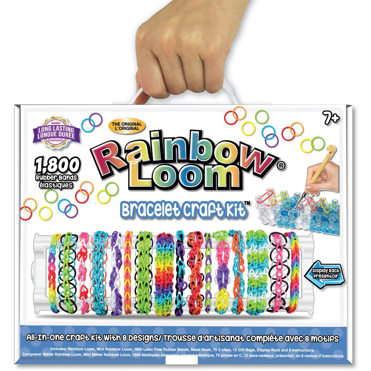 Rainbow Loom Bracelet Kit includes eight design instructions for easy to advanced projects.