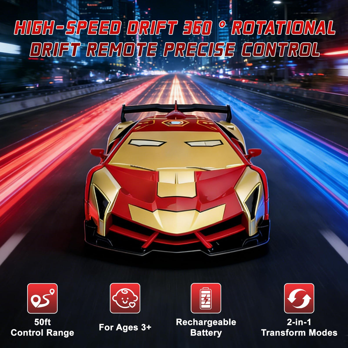 Rakay Iron Man RC drift action demonstrates 360-degree movement for stunts