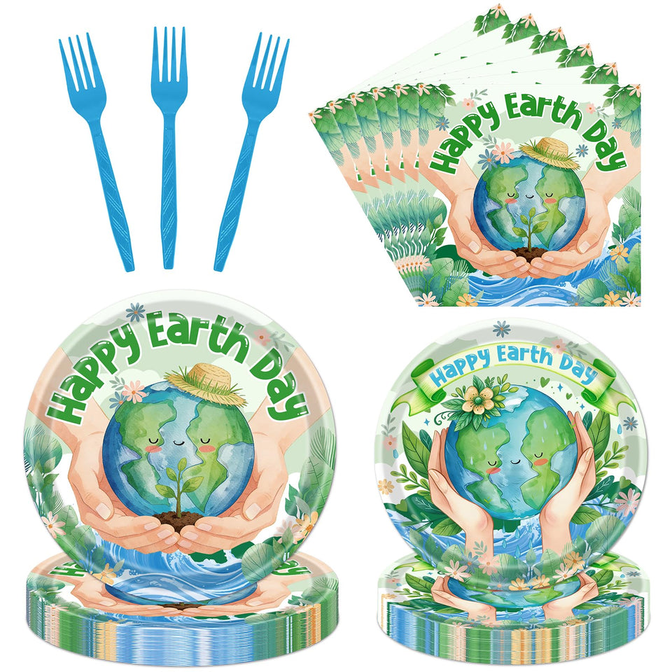 Rakuto Happy Earth Day plates 9-inch with Earth motif for eco-friendly events.