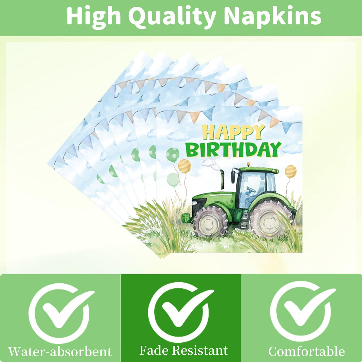 Rakuto Tractor napkins complement the theme and absorb spills gracefully