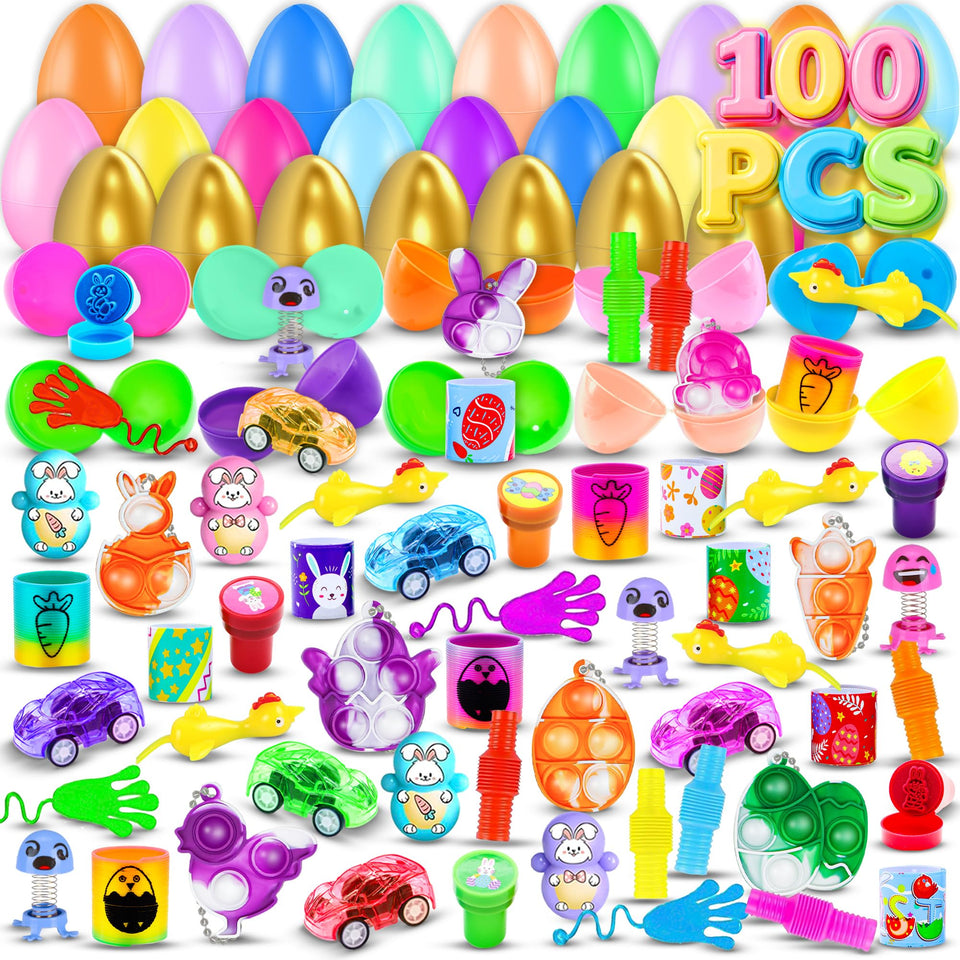 RALLYPANDA 100-pack prefilled eggs with toys for Easter hunts
