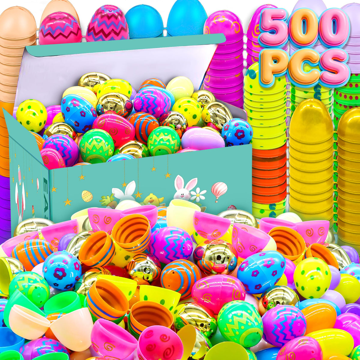 RALLYPANDA 500Pcs empty Easter eggs in bright colors ready for festive egg hunts