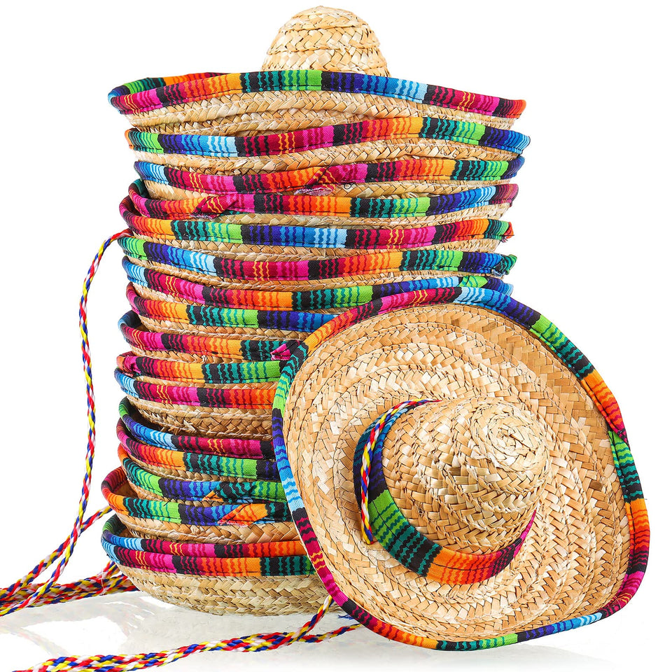 Ramede mini sombrero hats, 18-pack, ready for colorful fiesta decor and role play.