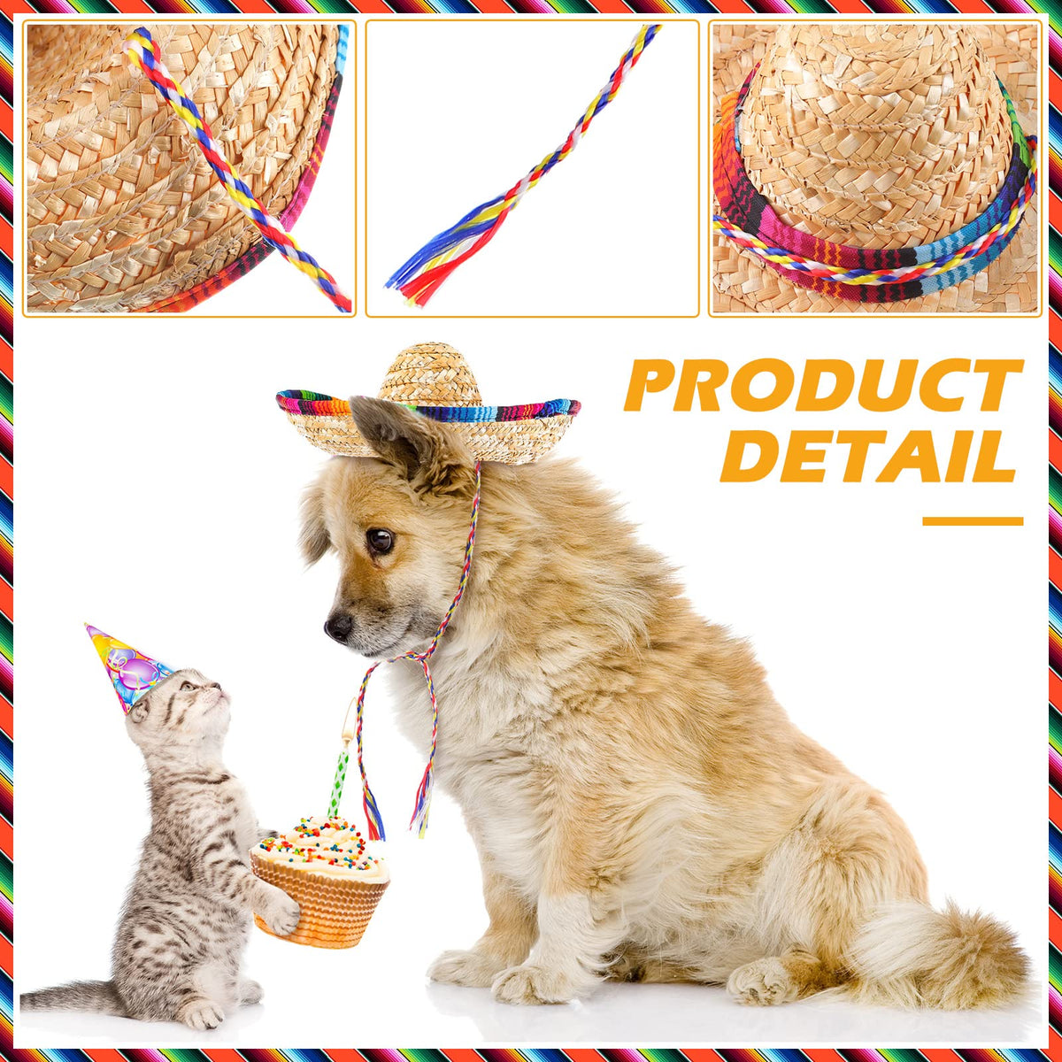Ramede straw sombrero with colorful fabric edge elevates any themed party.