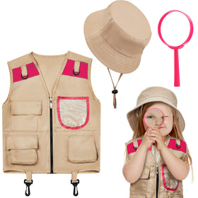 Ramede Kids Safari Explorer vest pink with four pockets for organized gear on outdoor adventures.