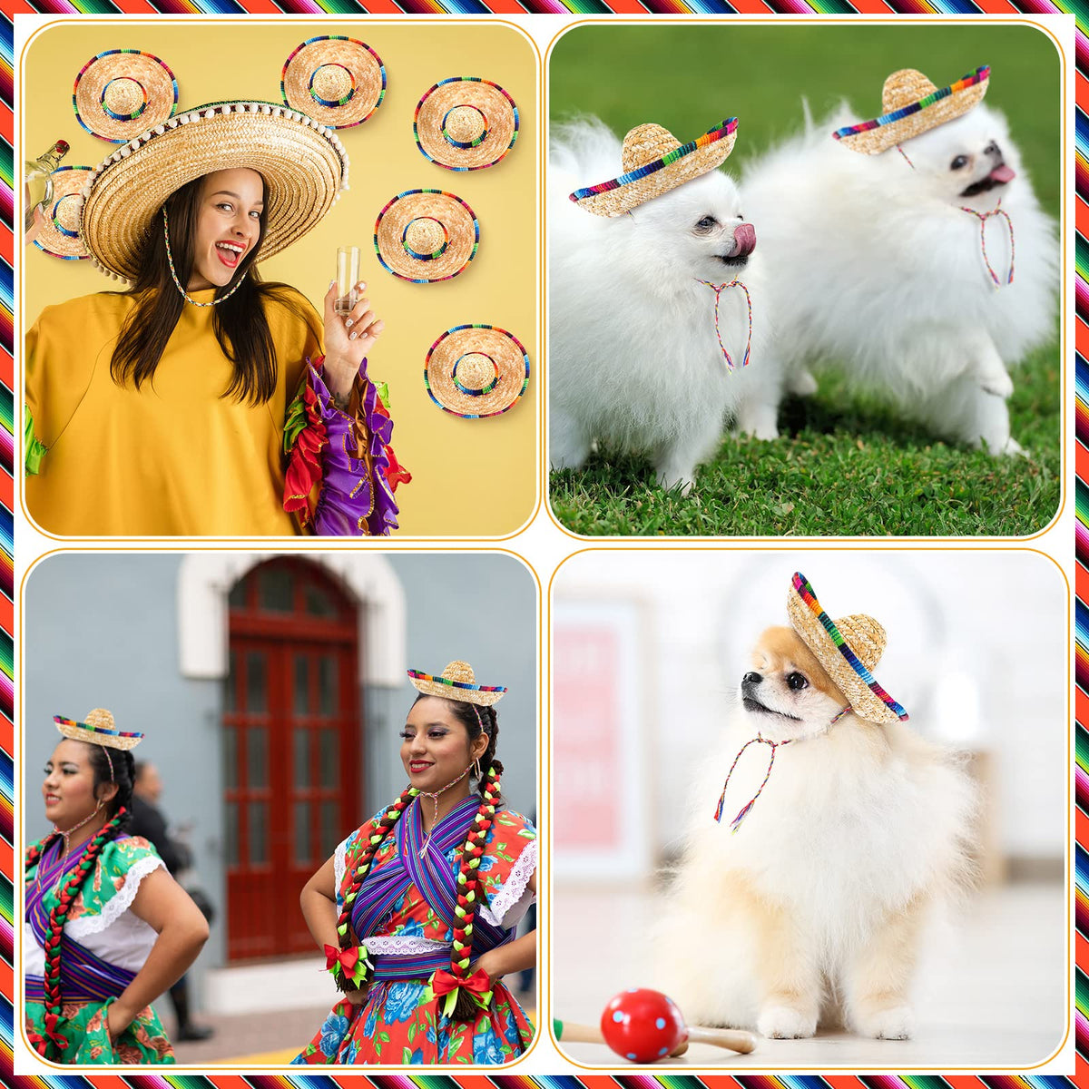 Ramede fiesta hats displayed as wall decor for vibrant holiday celebrations.