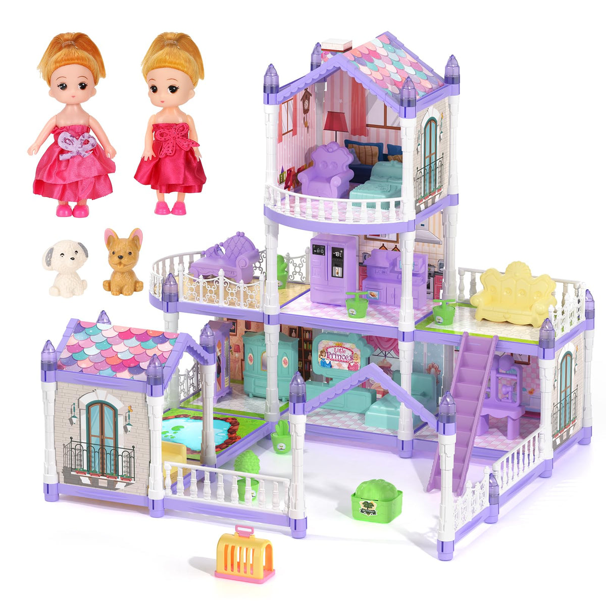 Randhar lilac doll house exterior invites imaginative play and cozy glow.