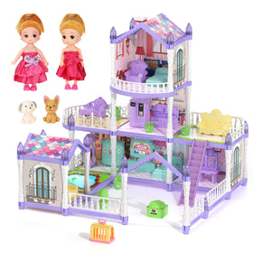 Randhar lilac doll house exterior invites imaginative play and cozy glow.
