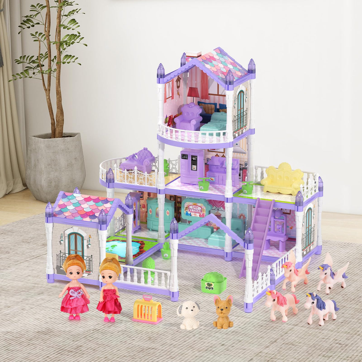 Randhar Lilac Doll House furniture-set includes bed, sofa, dining table and more