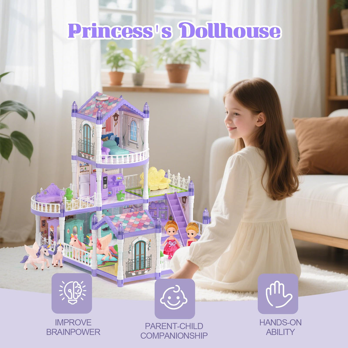 Randhar Lilac Doll House interior-3-levels with roomy spaces for cooperative storytelling